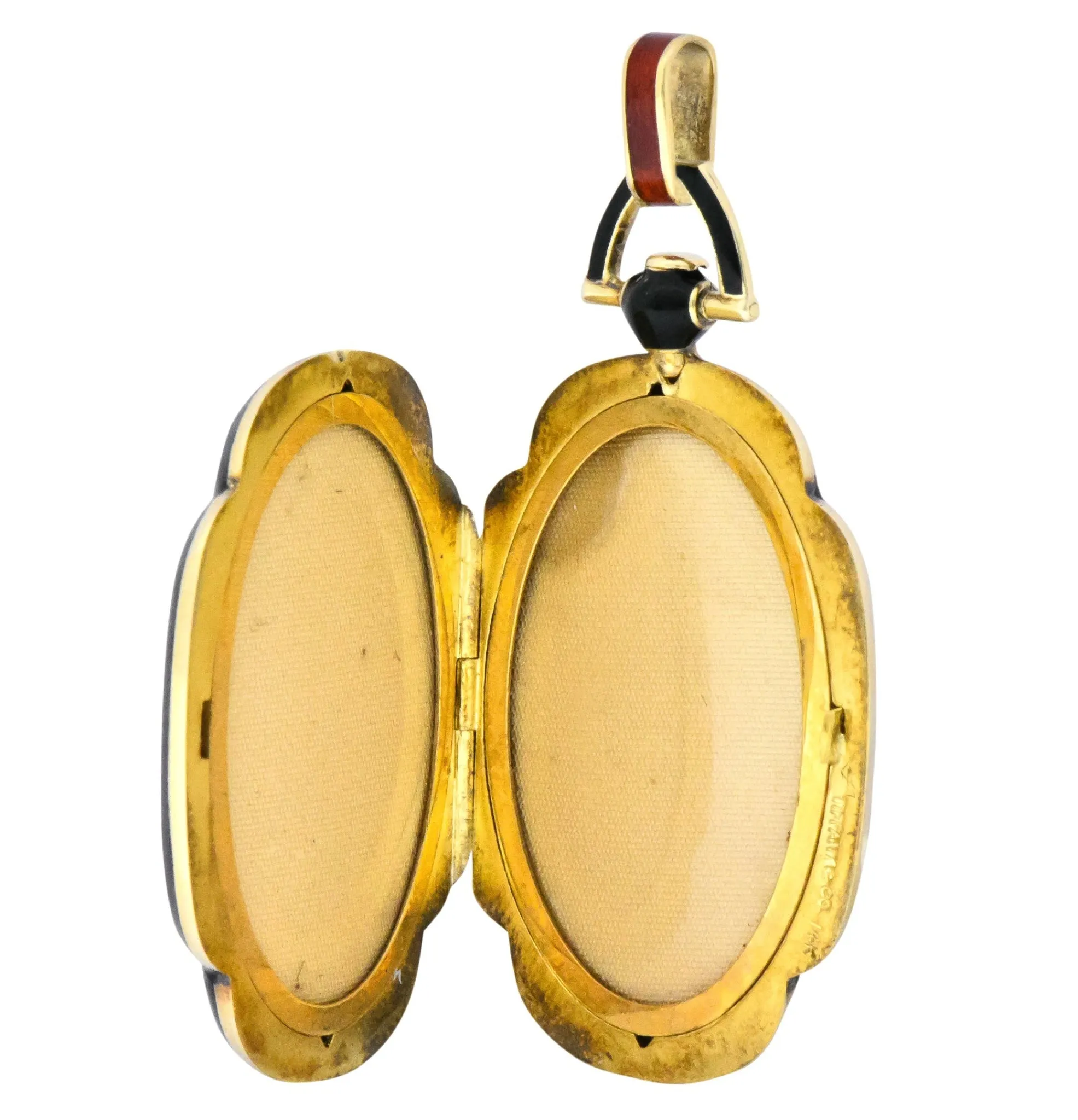 Tiffany & Co. Art Deco 14 Karat Gold Antique Enamel Locket Pendant