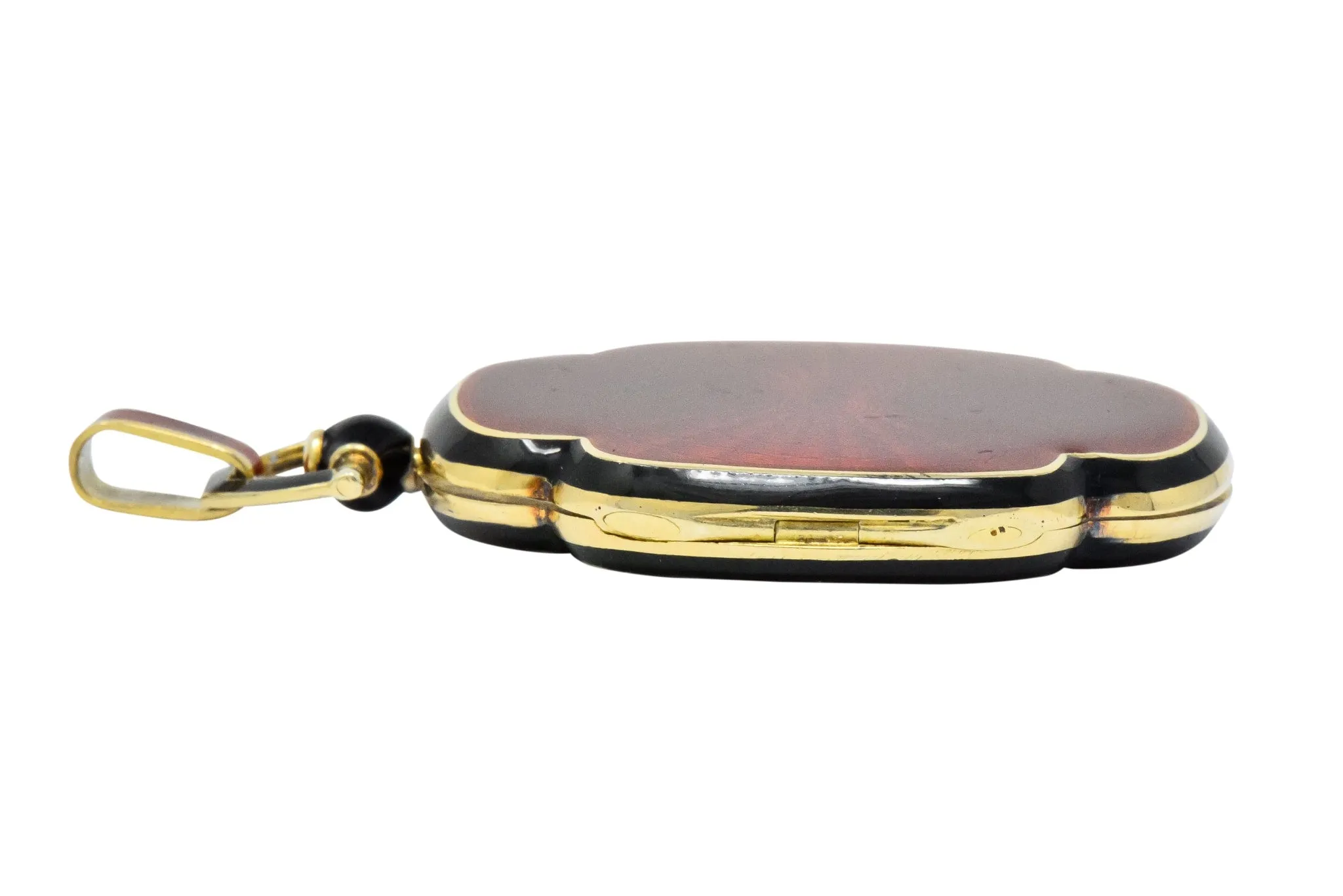 Tiffany & Co. Art Deco 14 Karat Gold Antique Enamel Locket Pendant