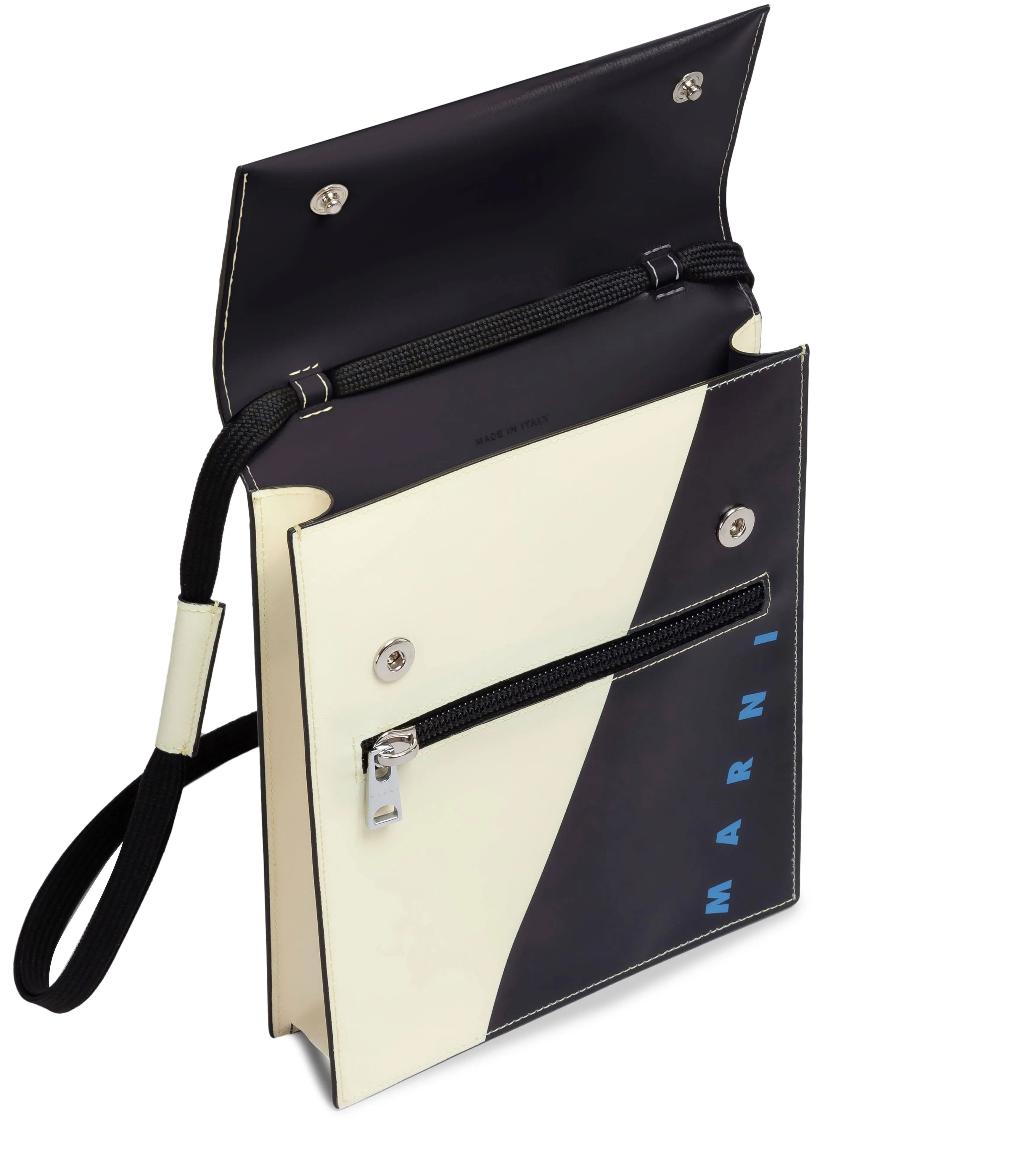 Tribeca Pouch with Shoelace Strap in Black/White