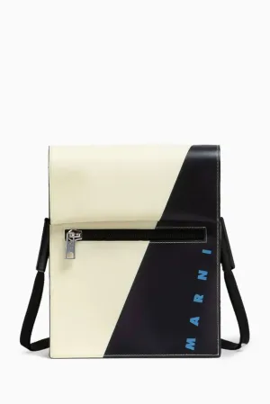 Tribeca Pouch with Shoelace Strap in Black/White
