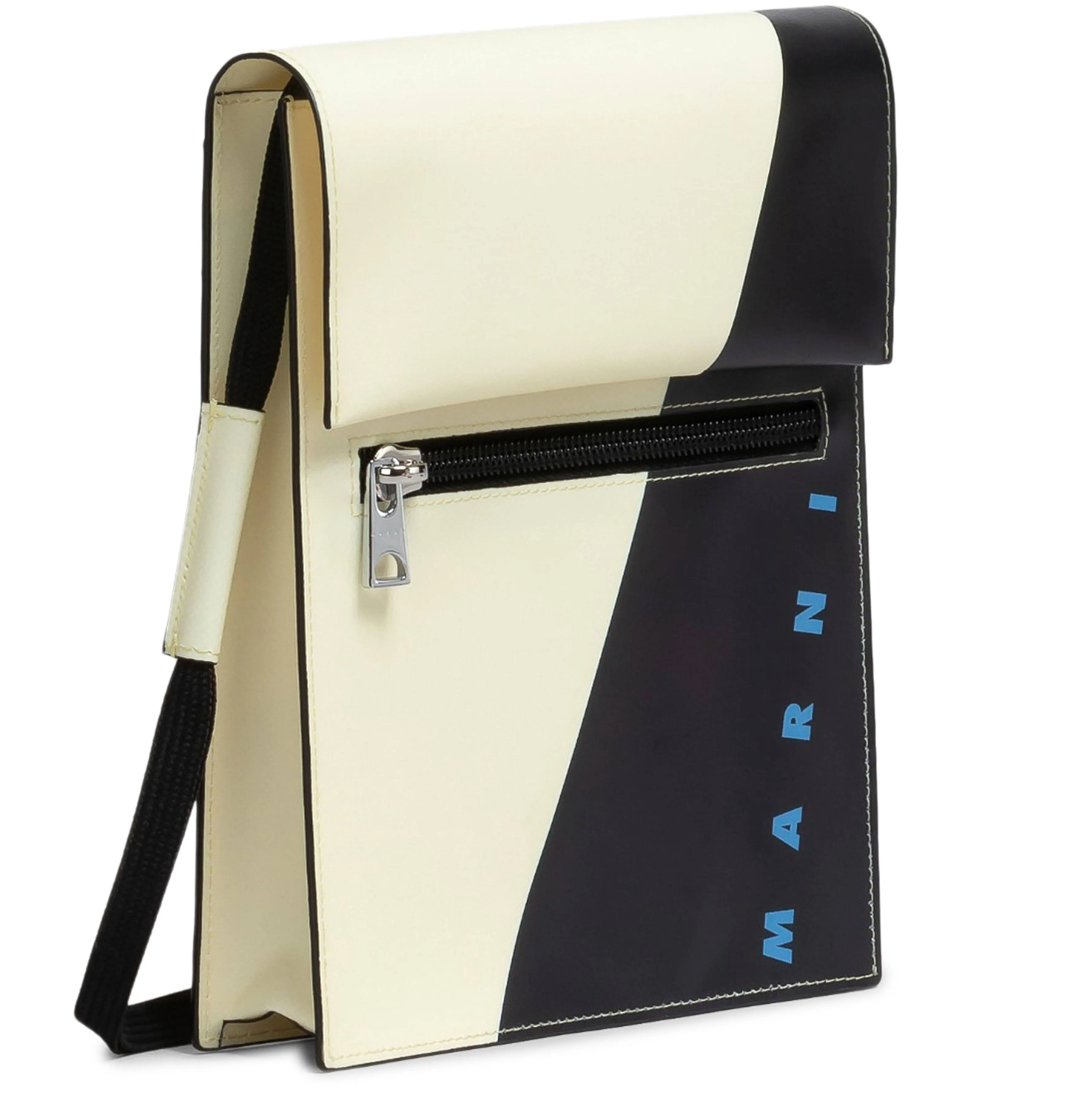 Tribeca Pouch with Shoelace Strap in Black/White