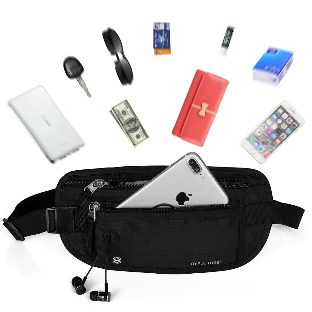 TRIPLETREE 2 Pack Money Travel Belt With RFID Blocking and Earphone Hole