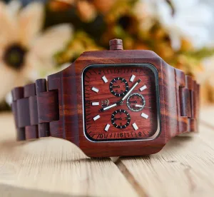 UD Handmade Mens Red Sandal Wooden Watch Square Wood Face