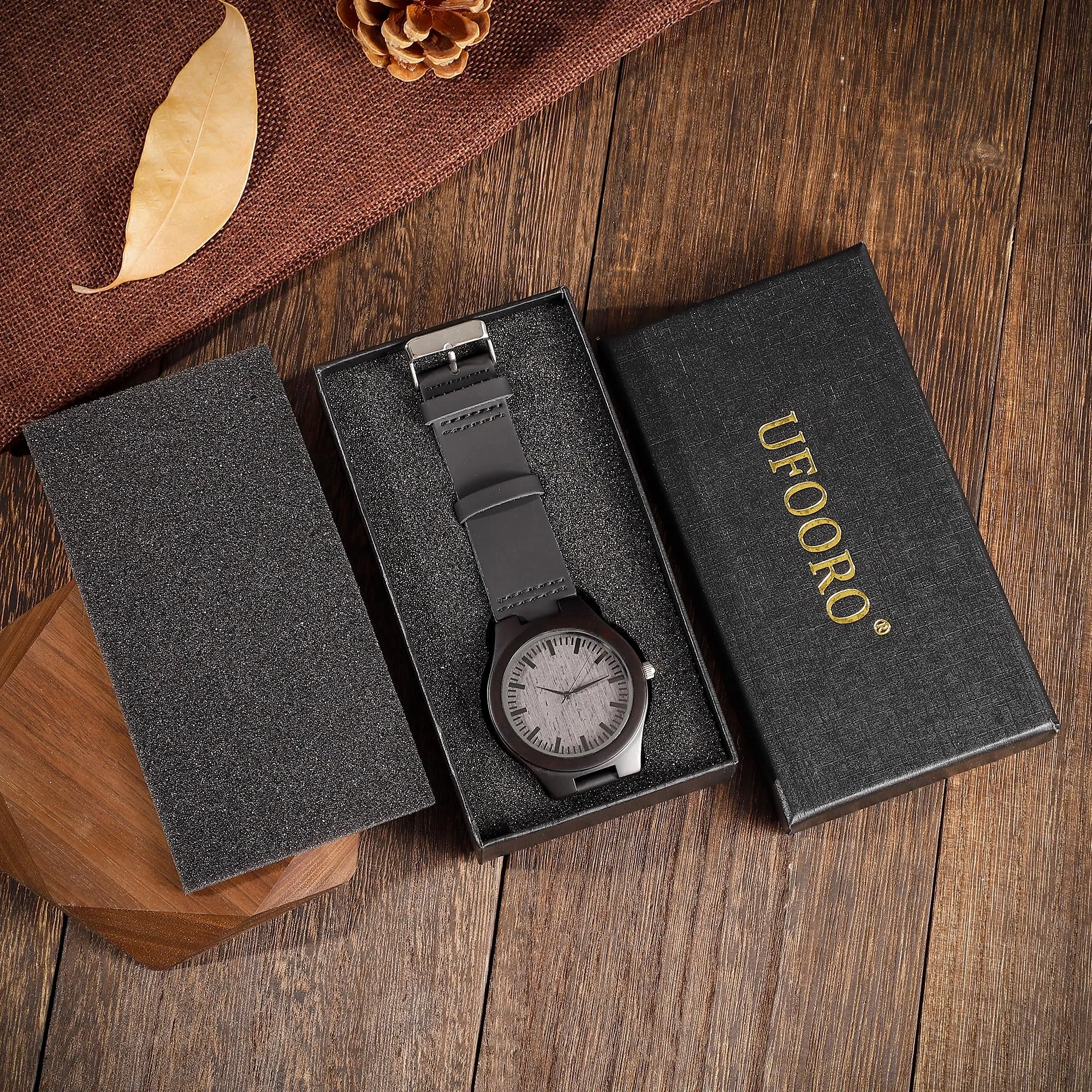 UFOORO Valentines Gifts Engraved Wooden Watches for Men, Natural Wood Watch Personalized Gifts Customized Watch for Dad Son Husband Birthday