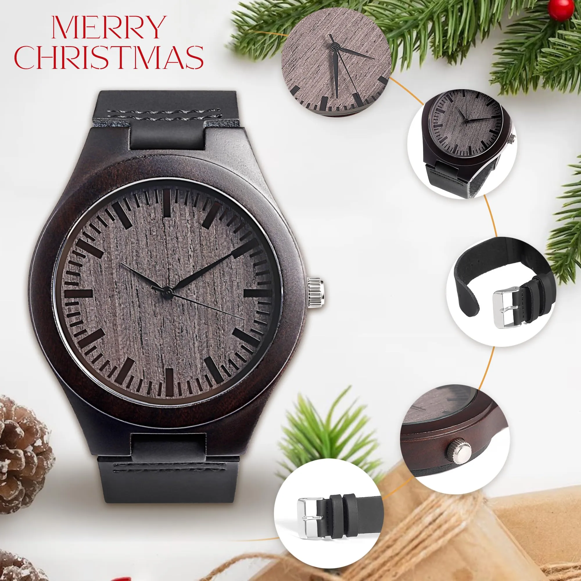 UFOORO Valentines Gifts Engraved Wooden Watches for Men, Natural Wood Watch Personalized Gifts Customized Watch for Dad Son Husband Birthday