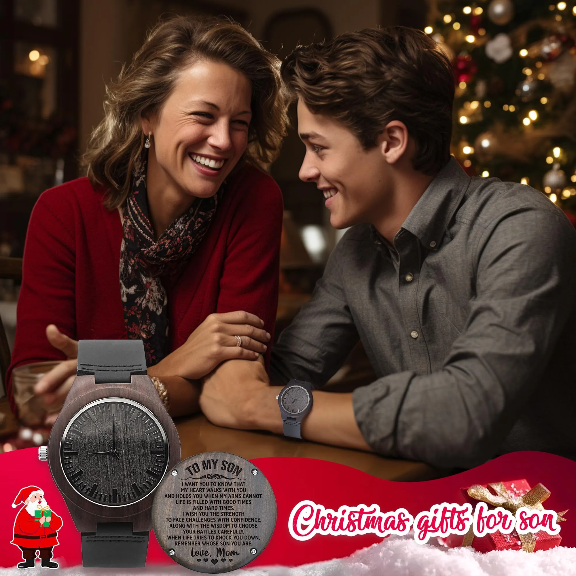 UFOORO Valentines Gifts Engraved Wooden Watches for Men, Natural Wood Watch Personalized Gifts Customized Watch for Dad Son Husband Birthday