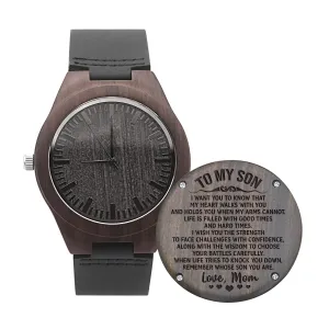 UFOORO Valentines Gifts Engraved Wooden Watches for Men, Natural Wood Watch Personalized Gifts Customized Watch for Dad Son Husband Birthday