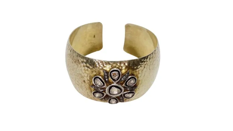 Uncut Diamond Hammered Silver Cuff