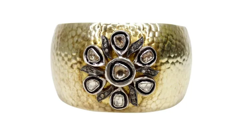 Uncut Diamond Hammered Silver Cuff