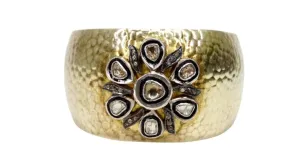 Uncut Diamond Hammered Silver Cuff