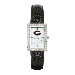 UNIV OF GEORGIA LADIES ALLURE WATCH BLACK LEATHER STRAP