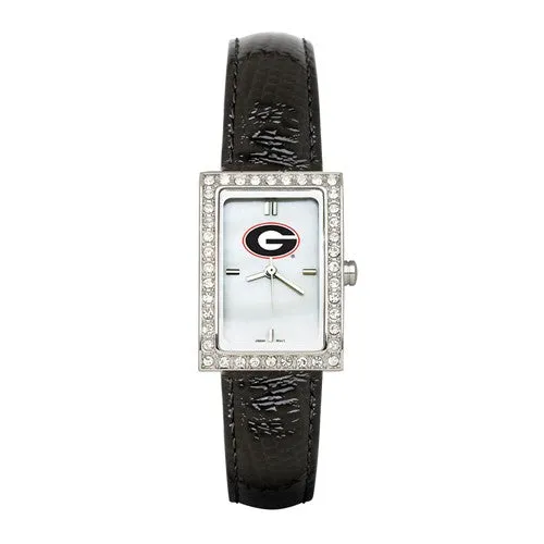 UNIV OF GEORGIA LADIES ALLURE WATCH BLACK LEATHER STRAP