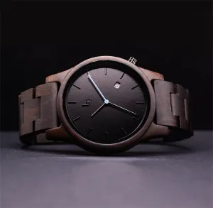 UXD Engraved Dark Mens Wooden Watch With Date Display