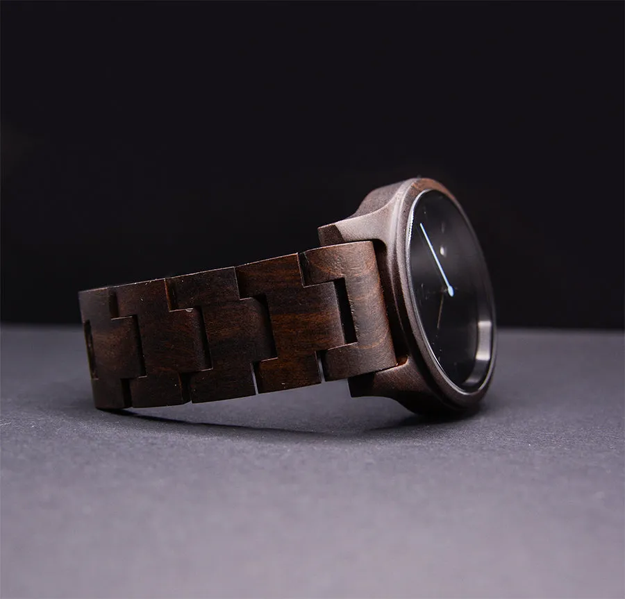 UXD Engraved Dark Mens Wooden Watch With Date Display