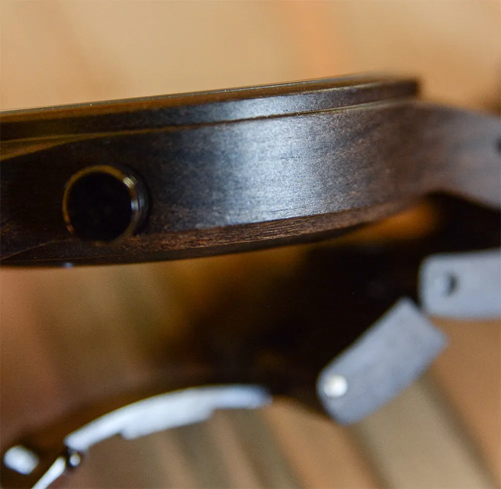 UXD Engraved Dark Mens Wooden Watch With Date Display