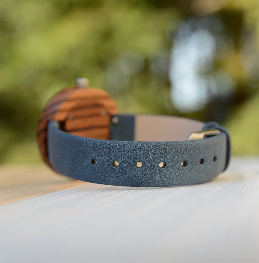 UXD Ladies Personalized/Engraved Zebra Wood Face Watch with Premium Leather Strap