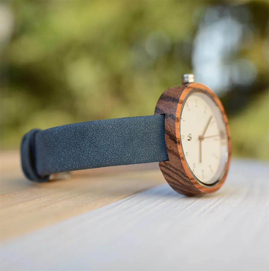 UXD Ladies Personalized/Engraved Zebra Wood Face Watch with Premium Leather Strap
