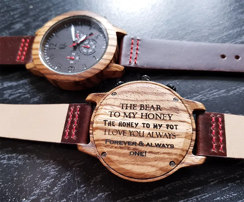 UXD Men's Chronograph Zebra Wooden Watch With Premium Leather Band