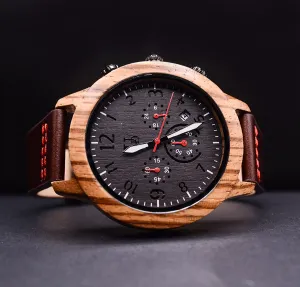UXD Men's Chronograph Zebra Wooden Watch With Premium Leather Band