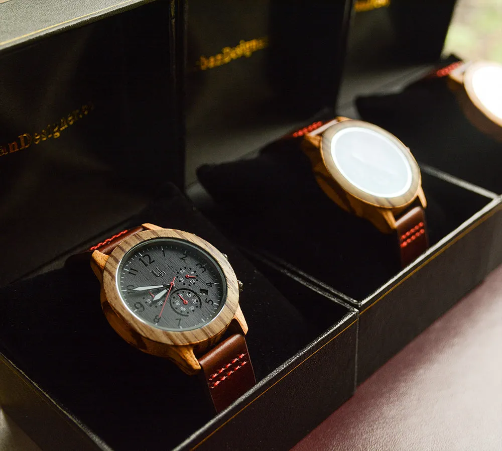 UXD Men's Chronograph Zebra Wooden Watch With Premium Leather Band
