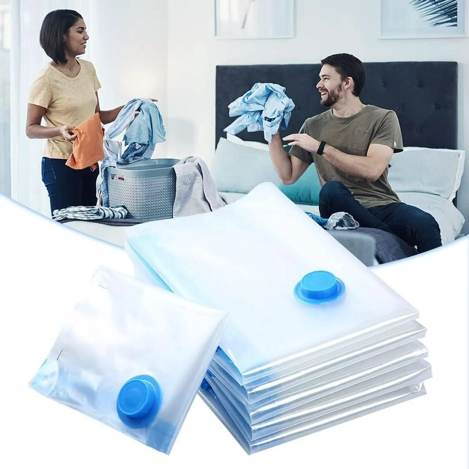 Vacuum Storage Bags Set with Hand Pump & Shirt Clips