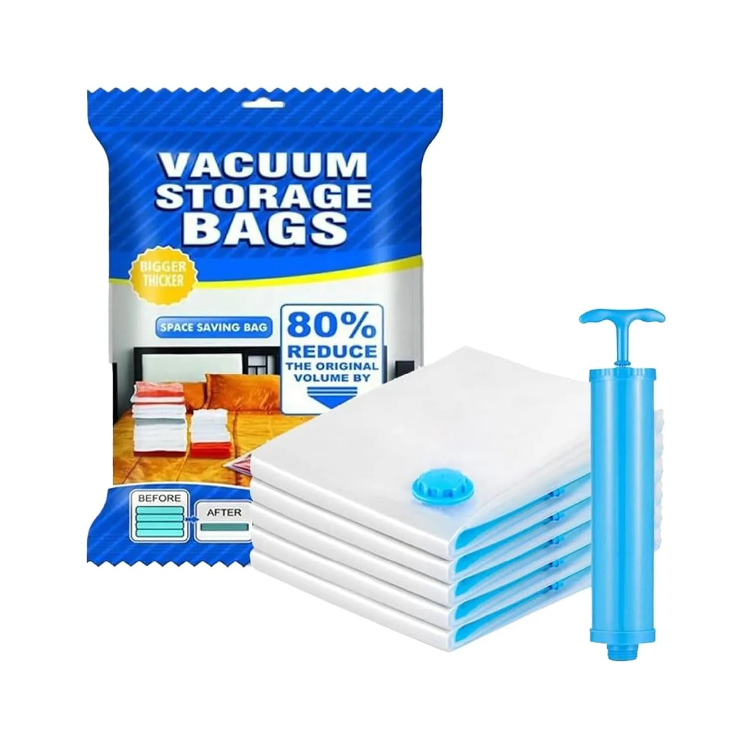 Vacuum Storage Bags Set with Hand Pump & Shirt Clips