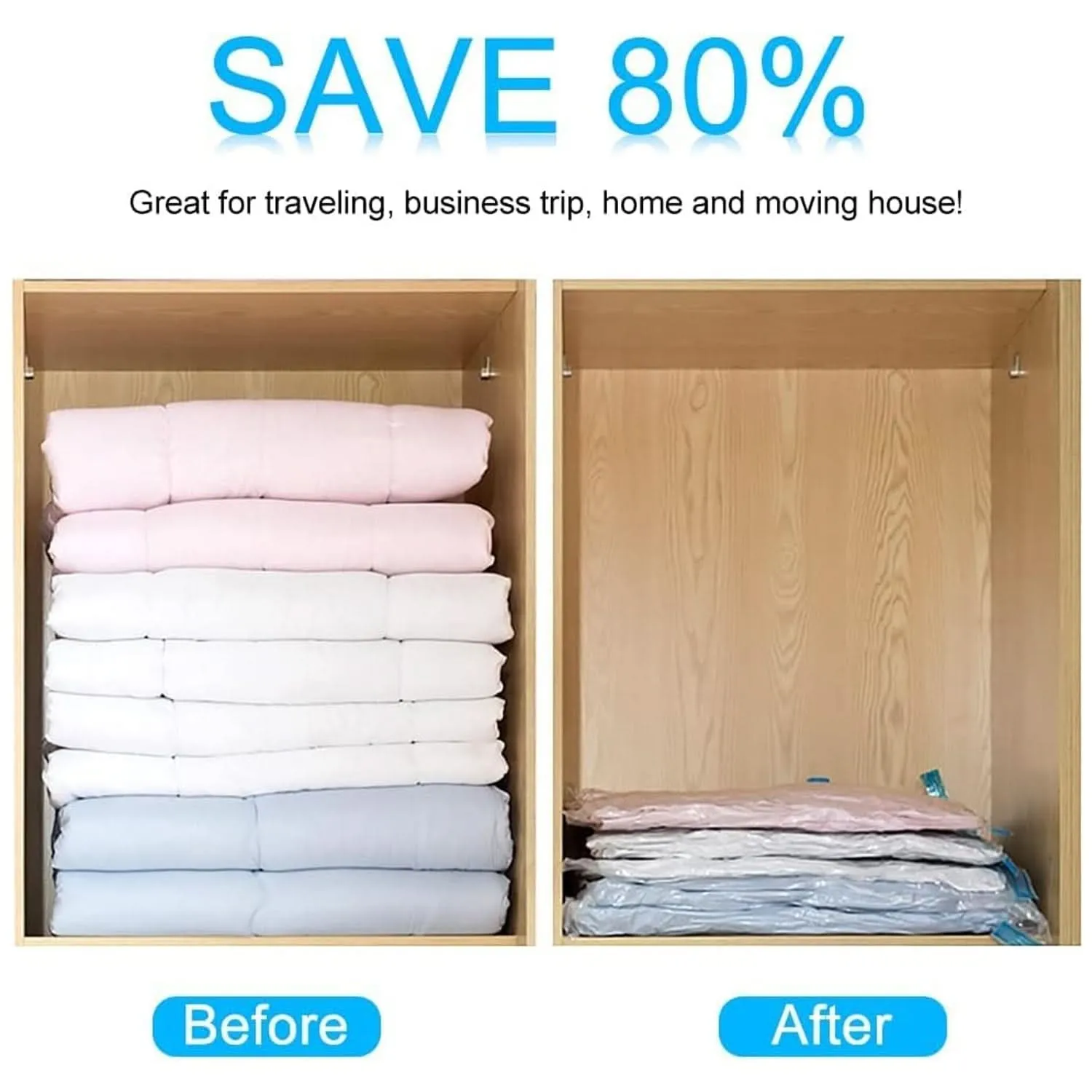 Vacuum Storage Bags Set with Hand Pump & Shirt Clips