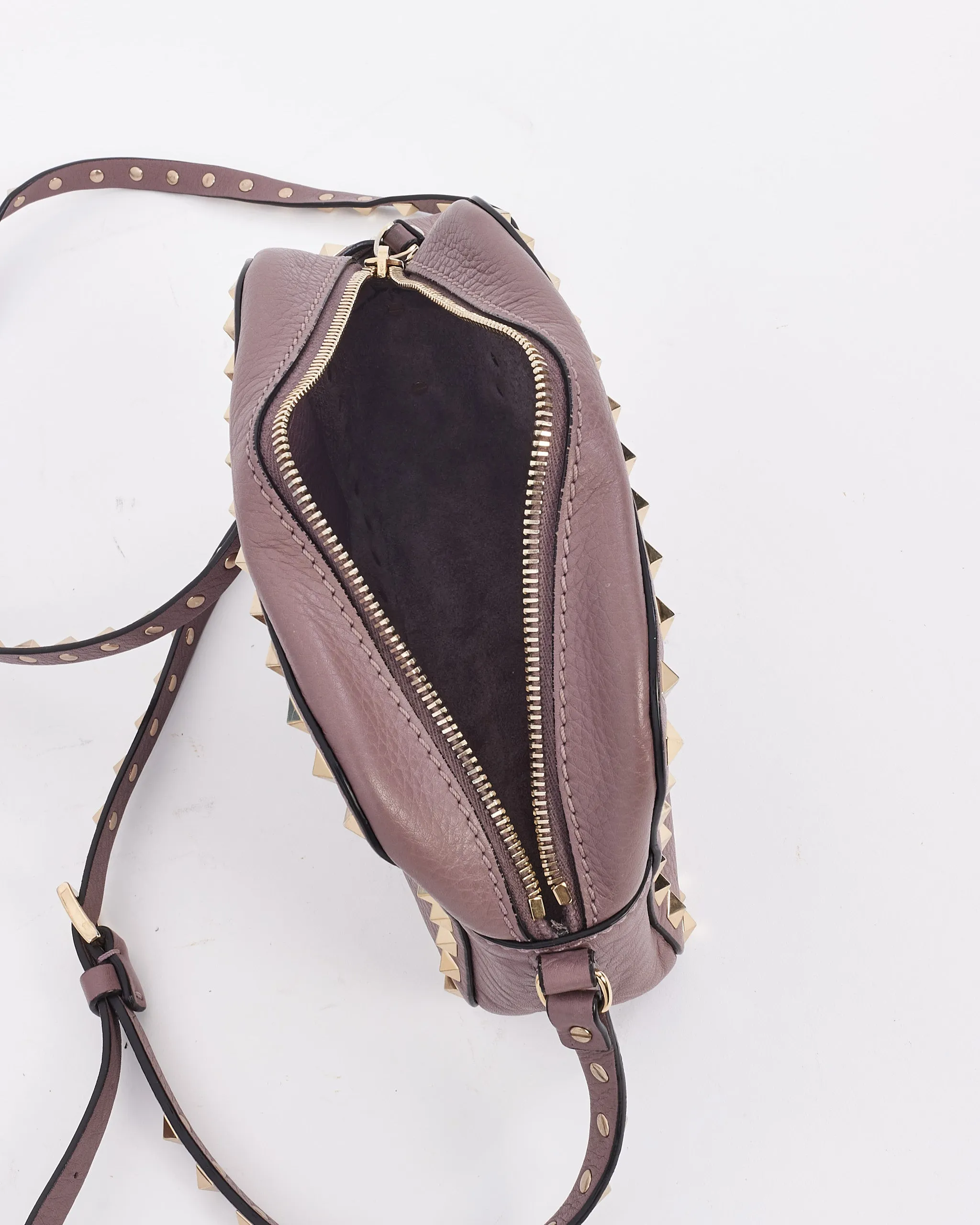 Valentino Purple Rosewood Leather Rockstud Camera Bag