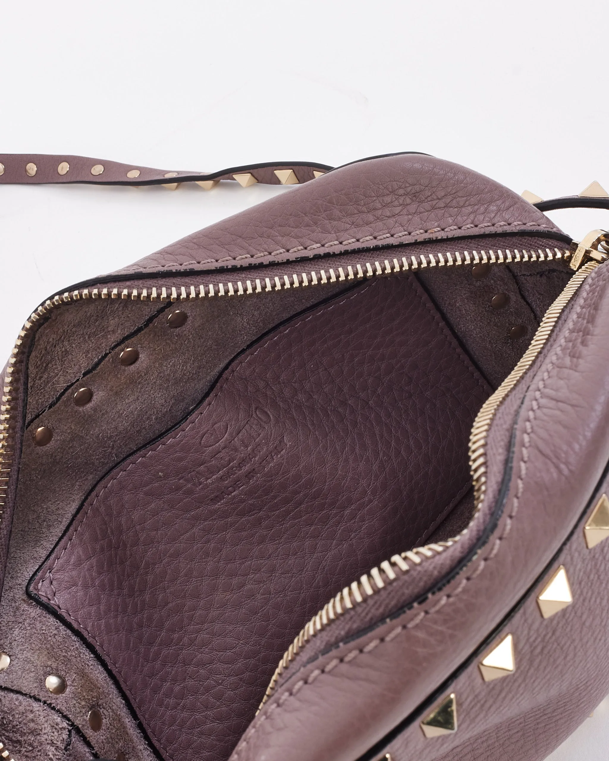 Valentino Purple Rosewood Leather Rockstud Camera Bag