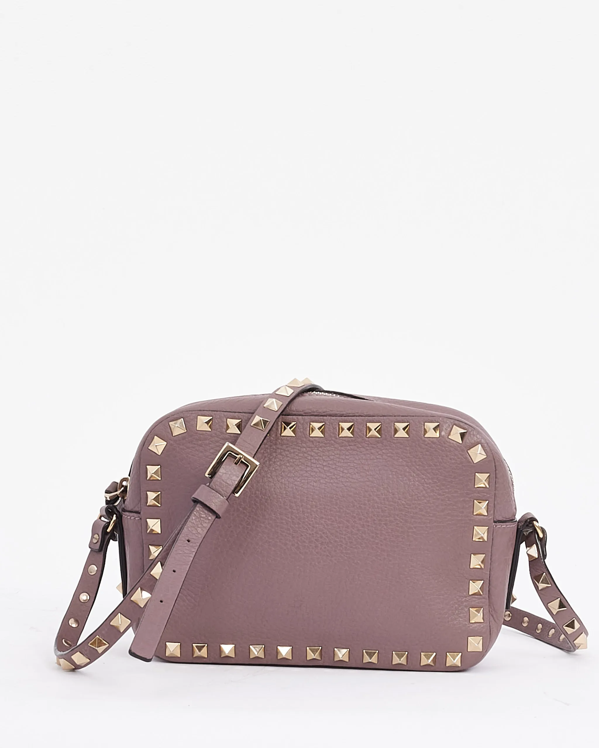 Valentino Purple Rosewood Leather Rockstud Camera Bag