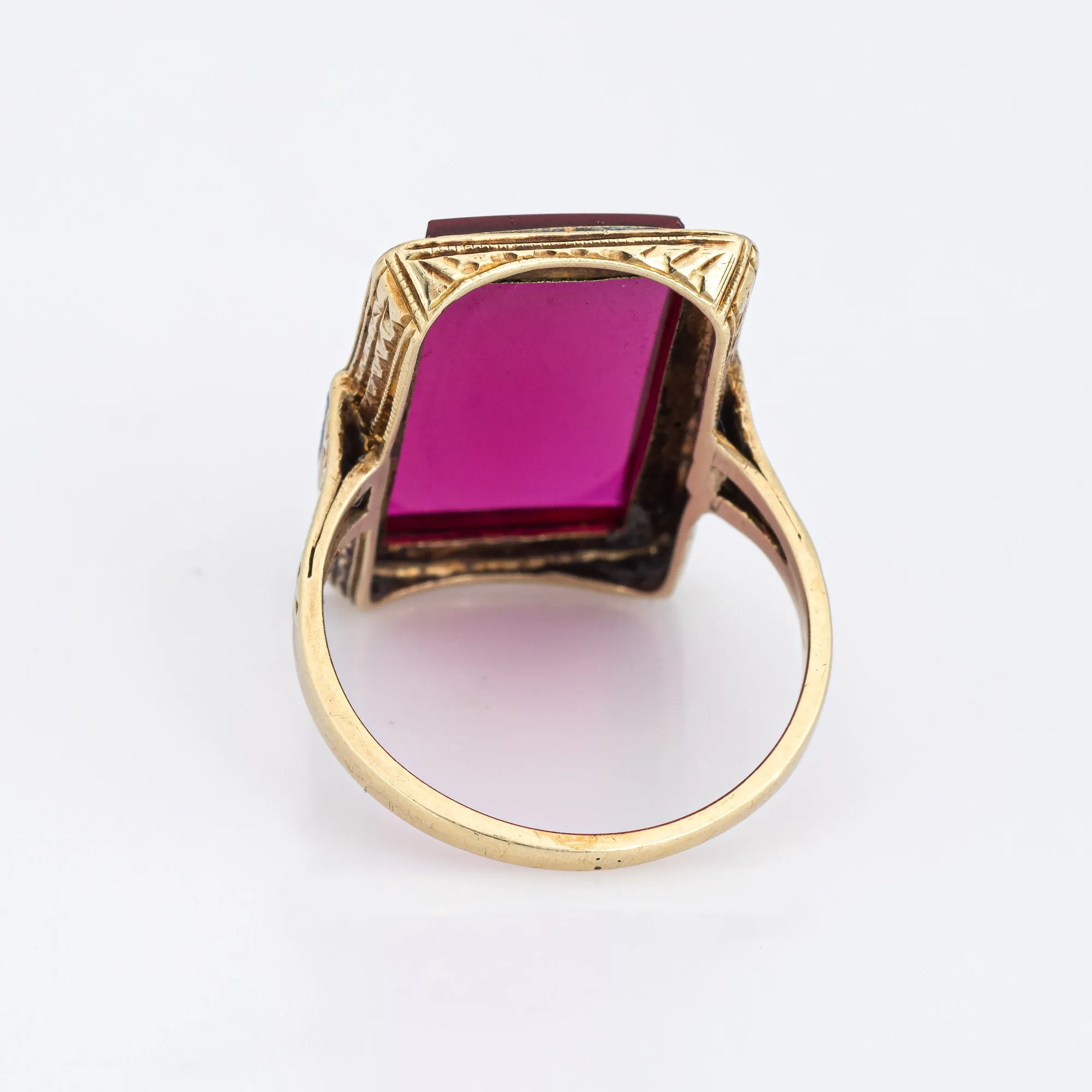 Vintage Art Deco Enamel Ring 14k Yellow Gold Long Square Cocktail Jewelry 7.25