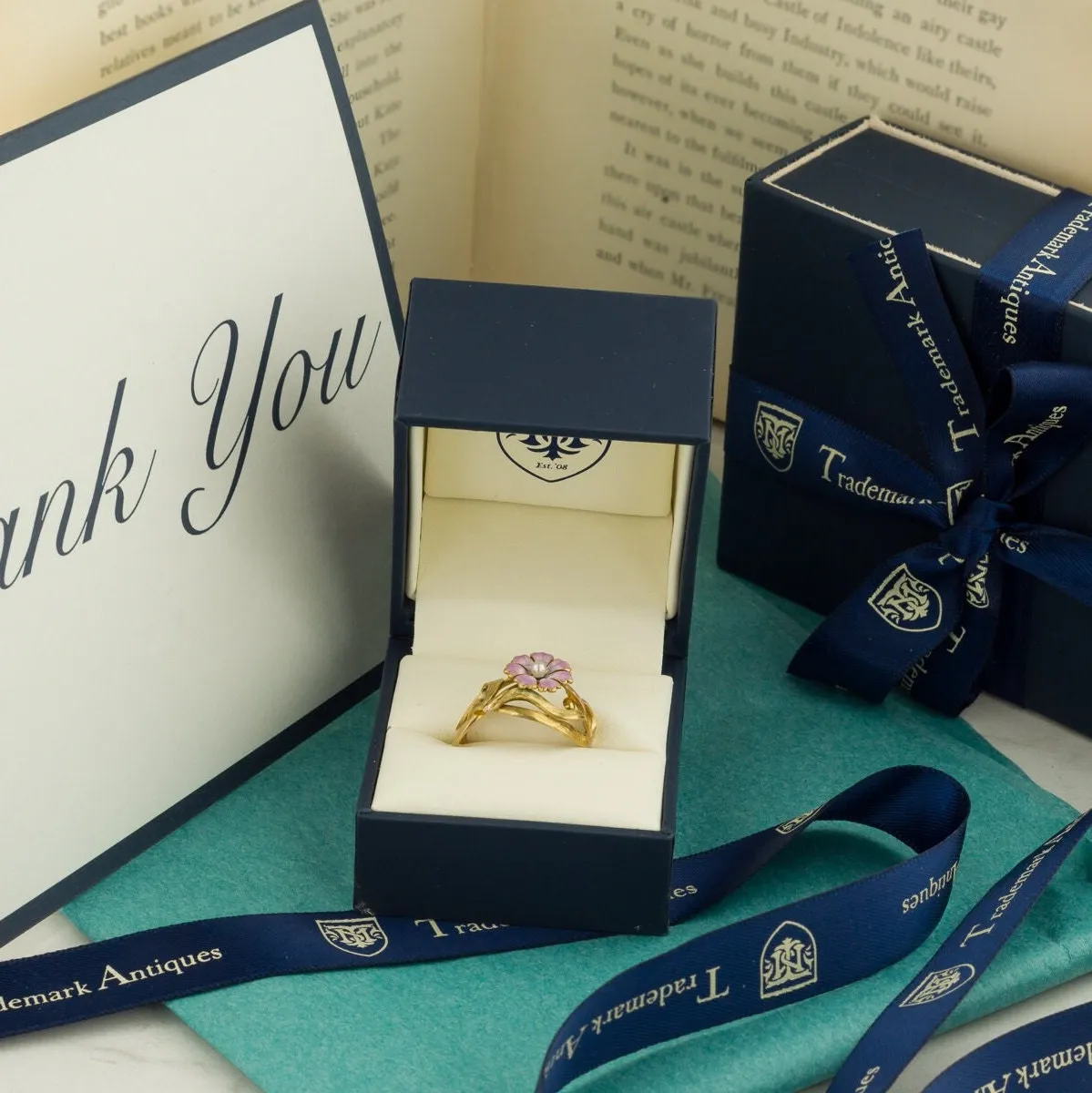 Vintage Blue Enamel Ring of 14k Gold