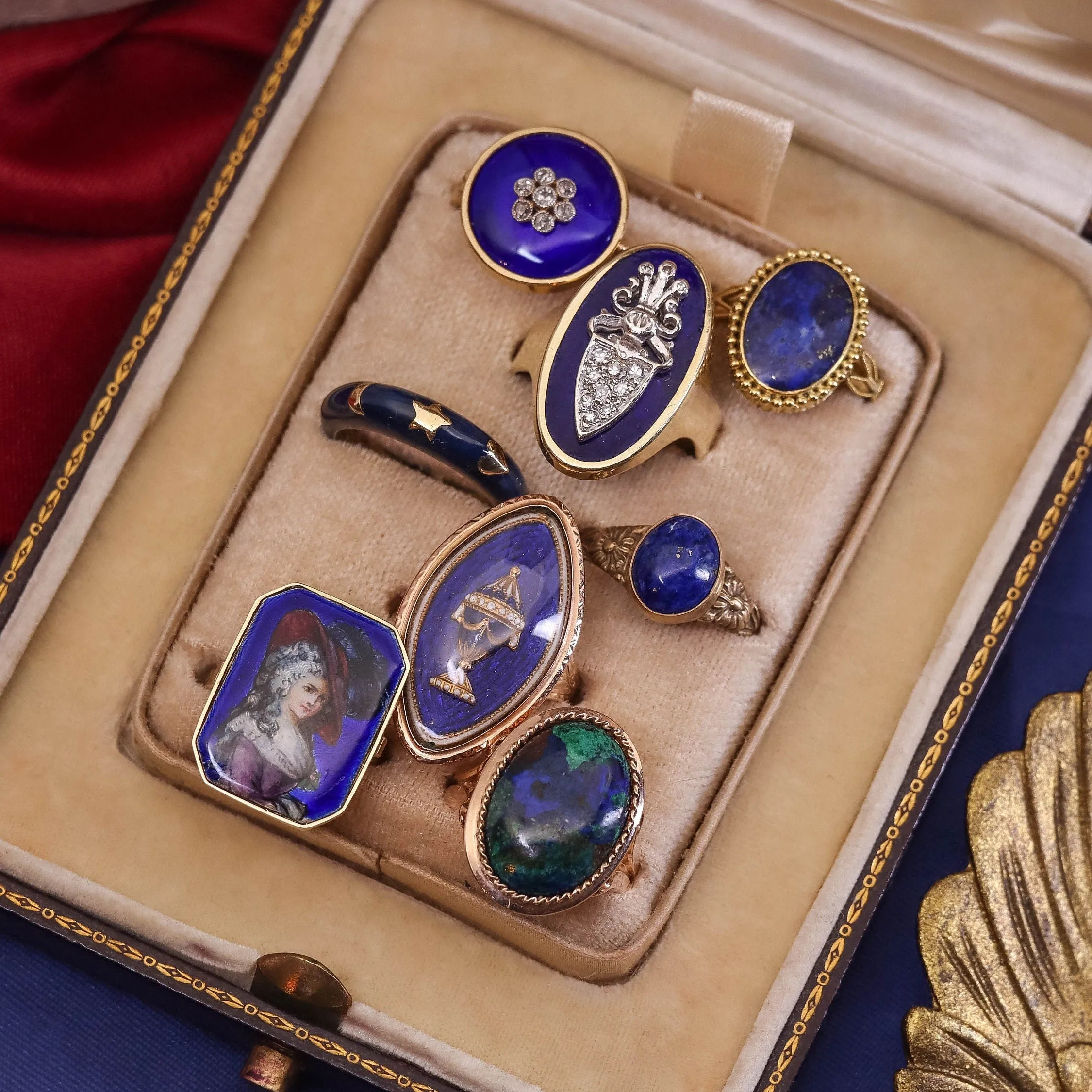 Vintage Blue Enamel Ring of 14k Gold