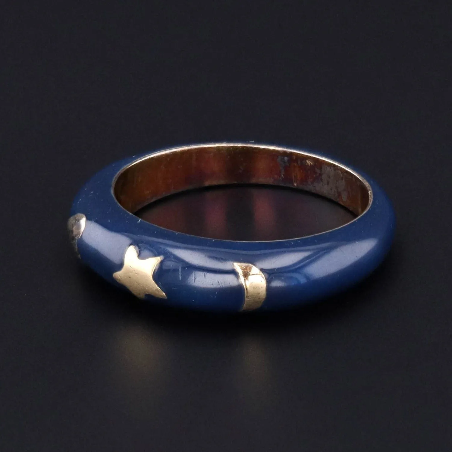 Vintage Blue Enamel Ring of 14k Gold