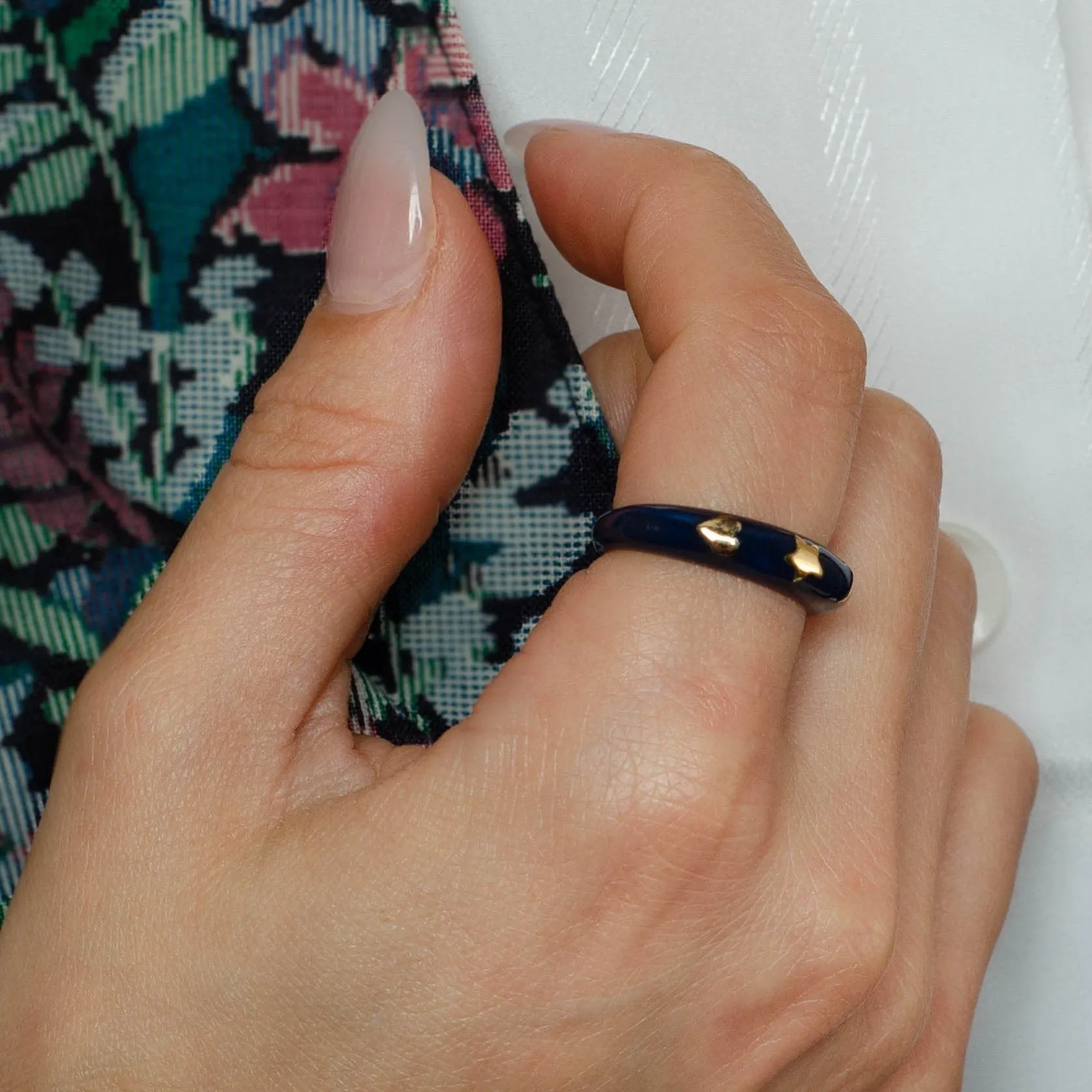 Vintage Blue Enamel Ring of 14k Gold