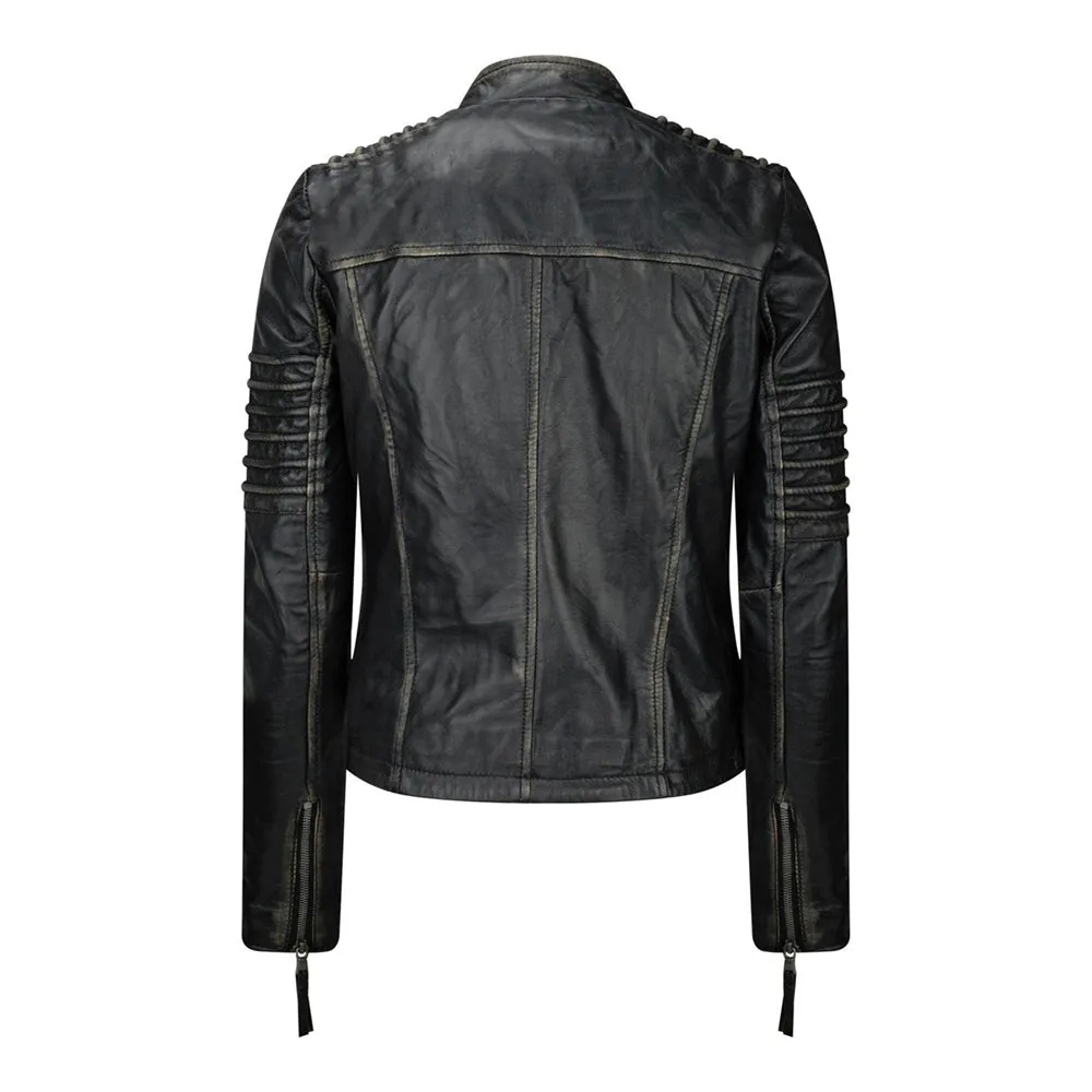 Vintage Cafe Racer Black Slim Fit Leather Jacket Womens
