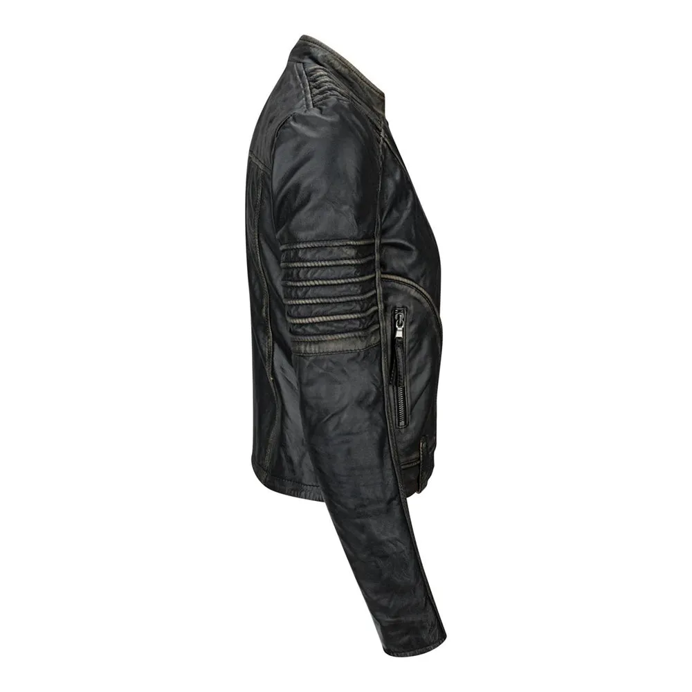 Vintage Cafe Racer Black Slim Fit Leather Jacket Womens