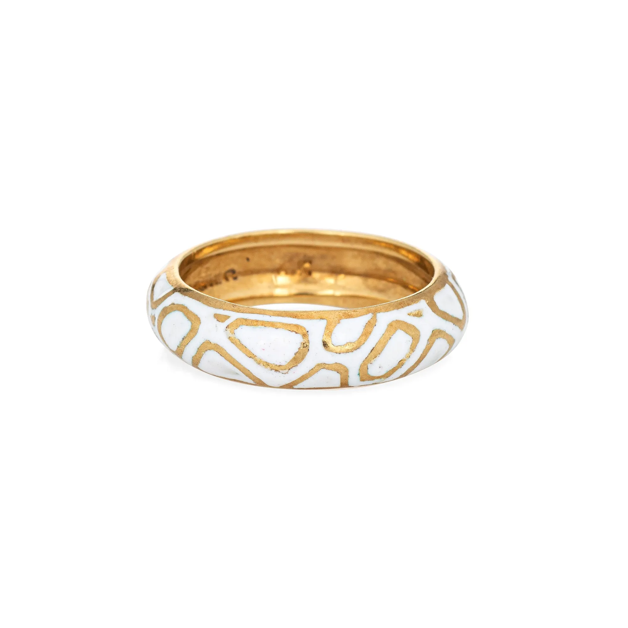 Vintage Cartier White Enamel Ring Sz 5 18k Yellow Gold Band Signed Jewelry