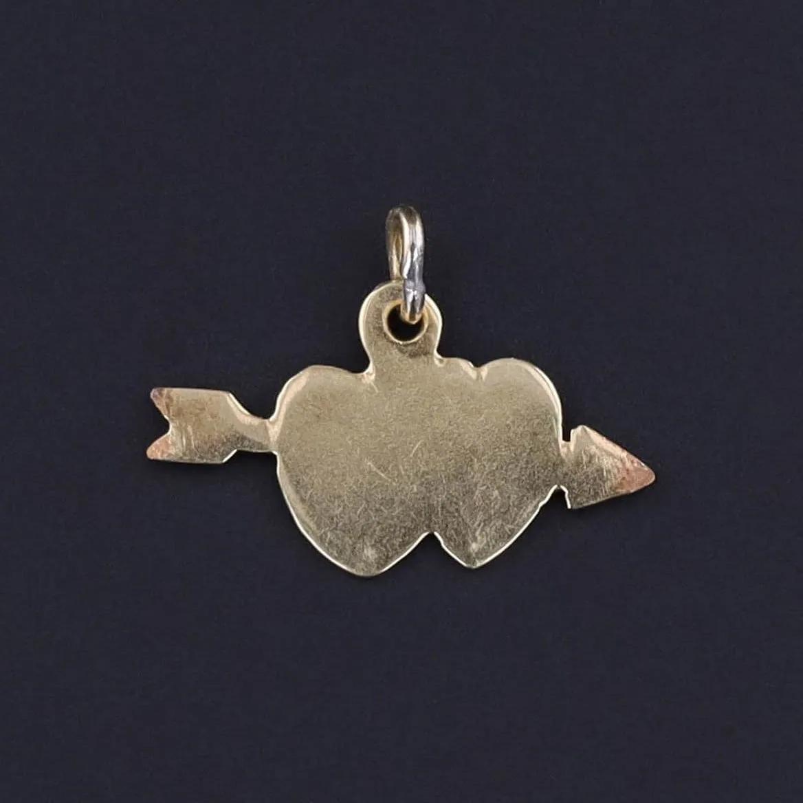 Vintage Enamel Double Heart Charm of 14k Gold