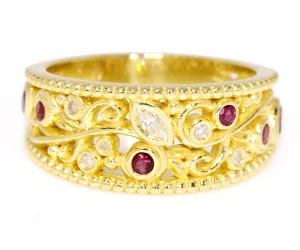 Vintage Swirl Diamond and Ruby Ring