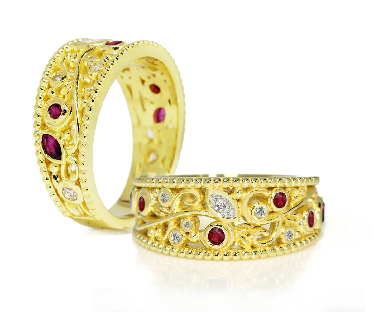 Vintage Swirl Diamond and Ruby Ring