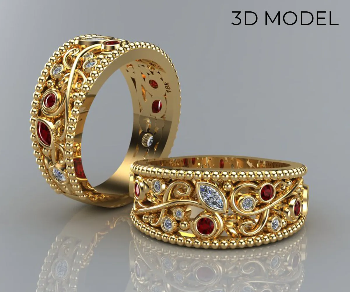 Vintage Swirl Diamond and Ruby Ring