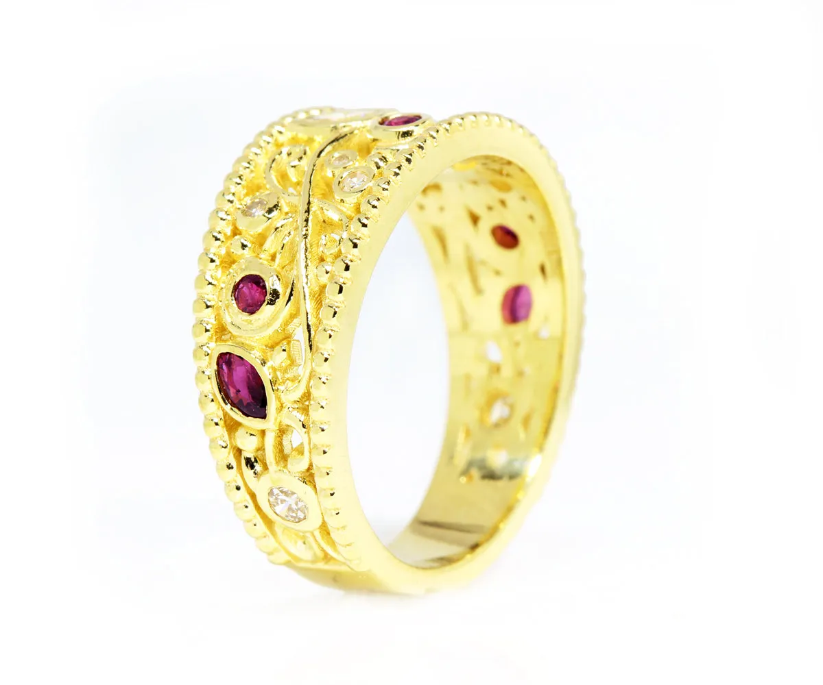 Vintage Swirl Diamond and Ruby Ring