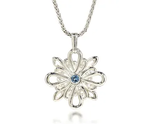 Vintage Swirl Snowflake Topaz Silver Necklace
