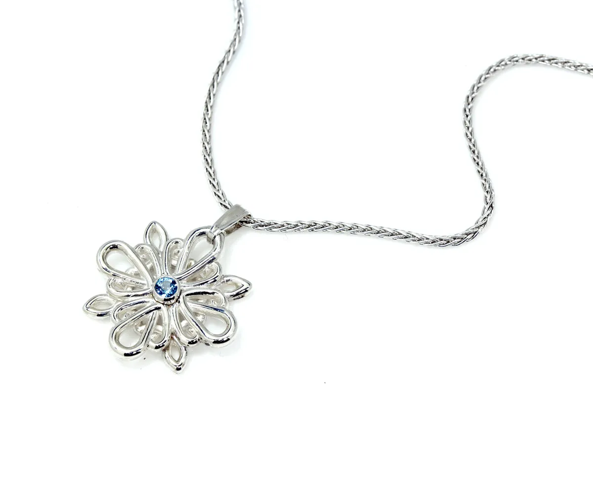 Vintage Swirl Snowflake Topaz Silver Necklace
