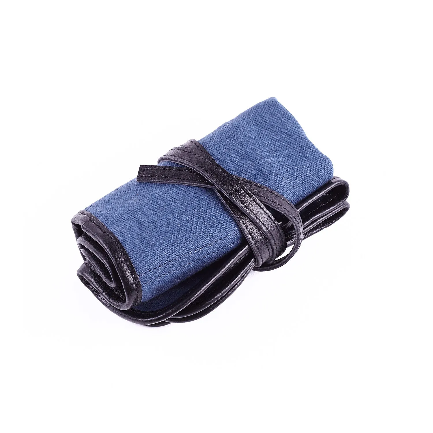 W&S Watch Roll - Black Leather | Blue Canvas - 2 Slot
