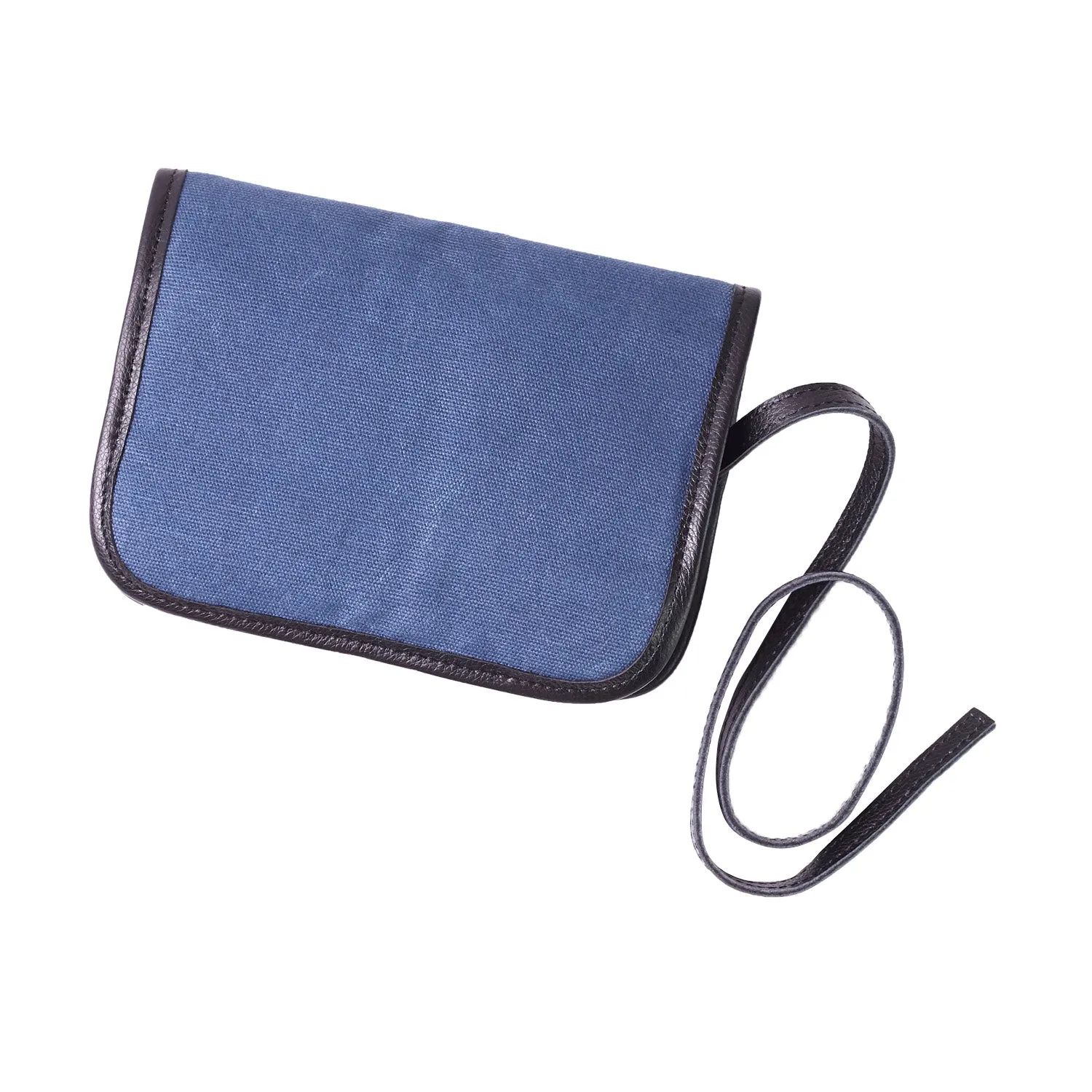 W&S Watch Roll - Black Leather | Blue Canvas - 2 Slot