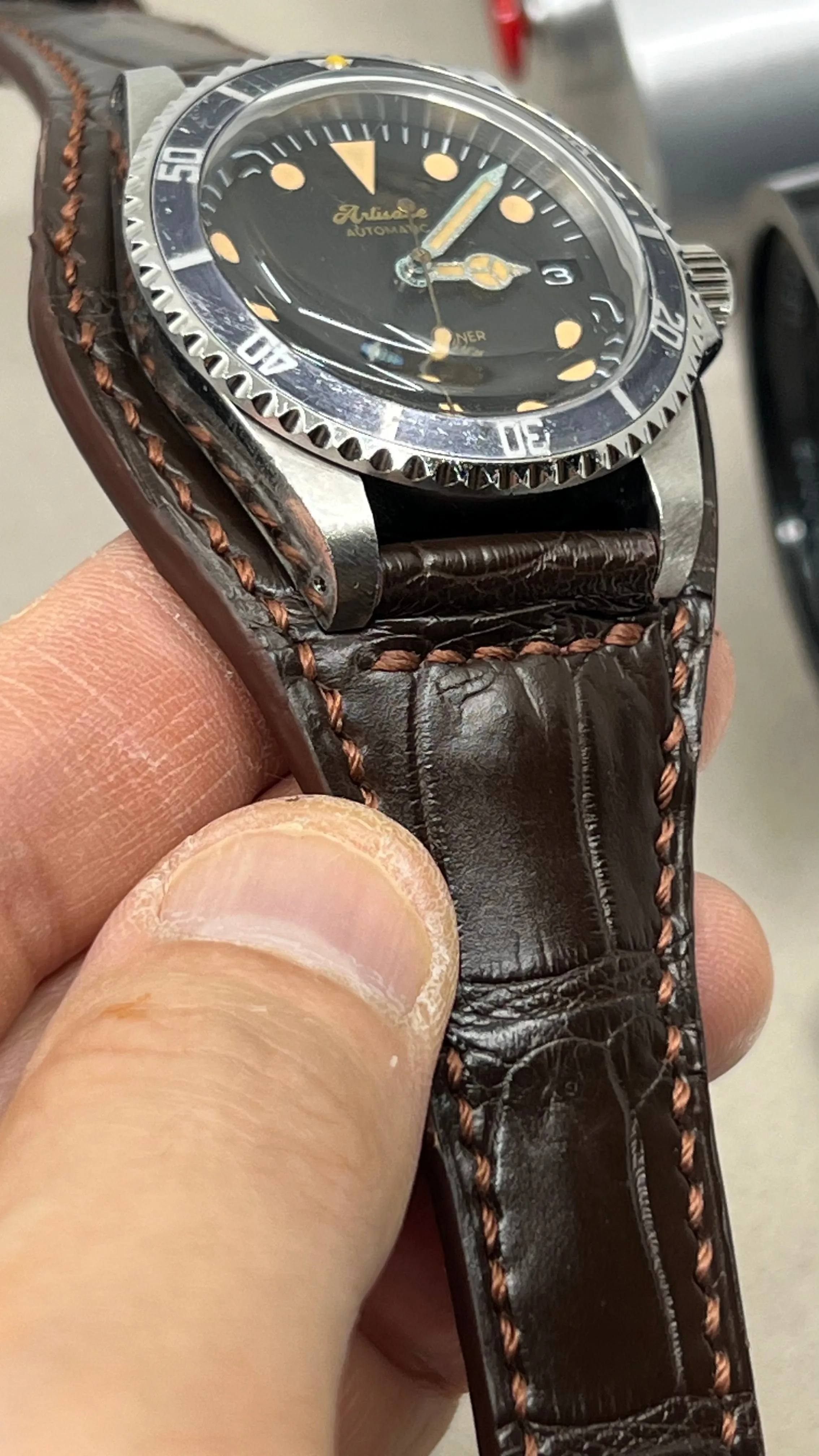 Watch Strap, Brown Leather Watch Band, Alligator Bund Watchstrap, Cuff watchband, Wrist watch strap replacement 20mm 19mm 18mm