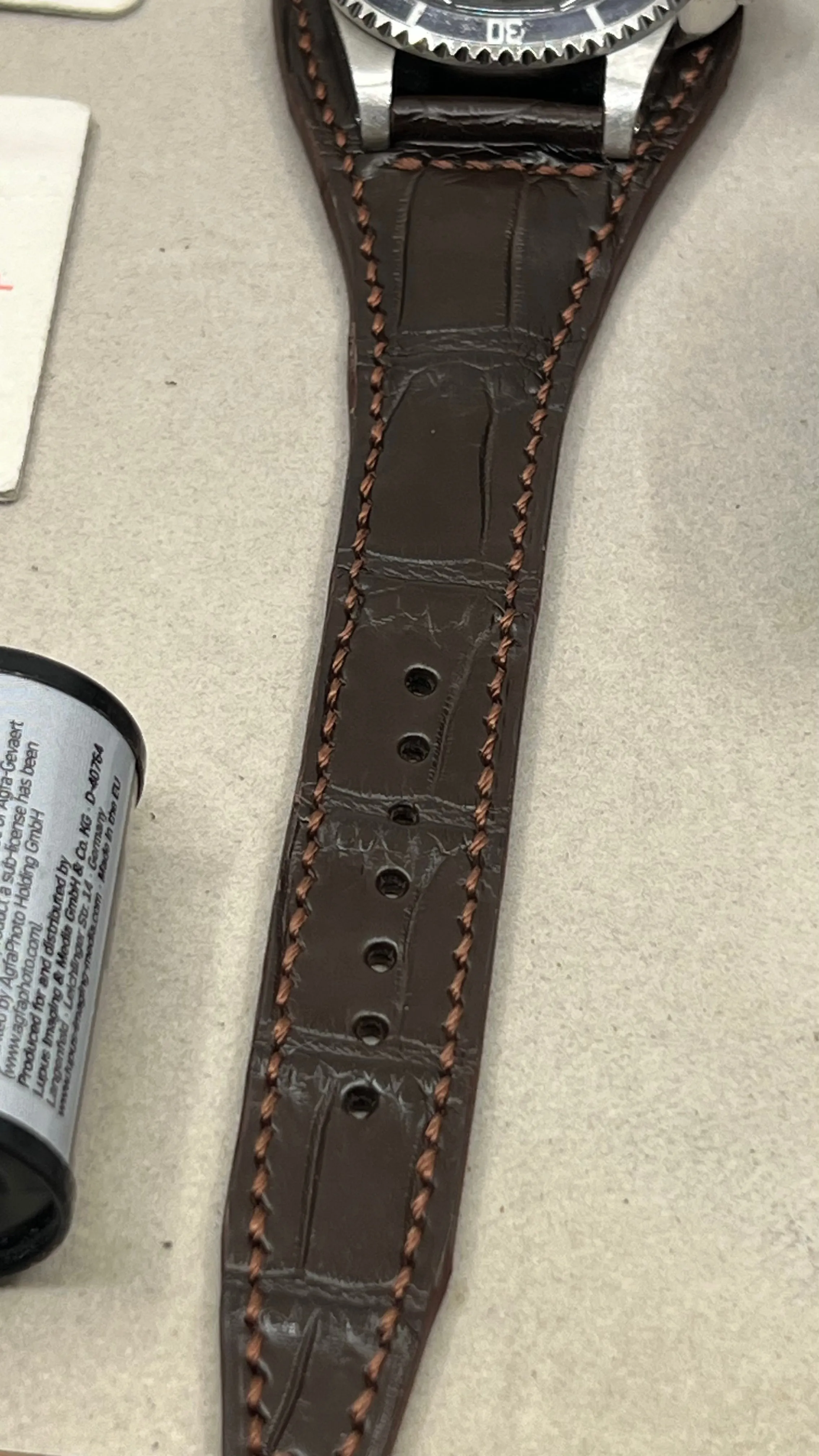 Watch Strap, Brown Leather Watch Band, Alligator Bund Watchstrap, Cuff watchband, Wrist watch strap replacement 20mm 19mm 18mm