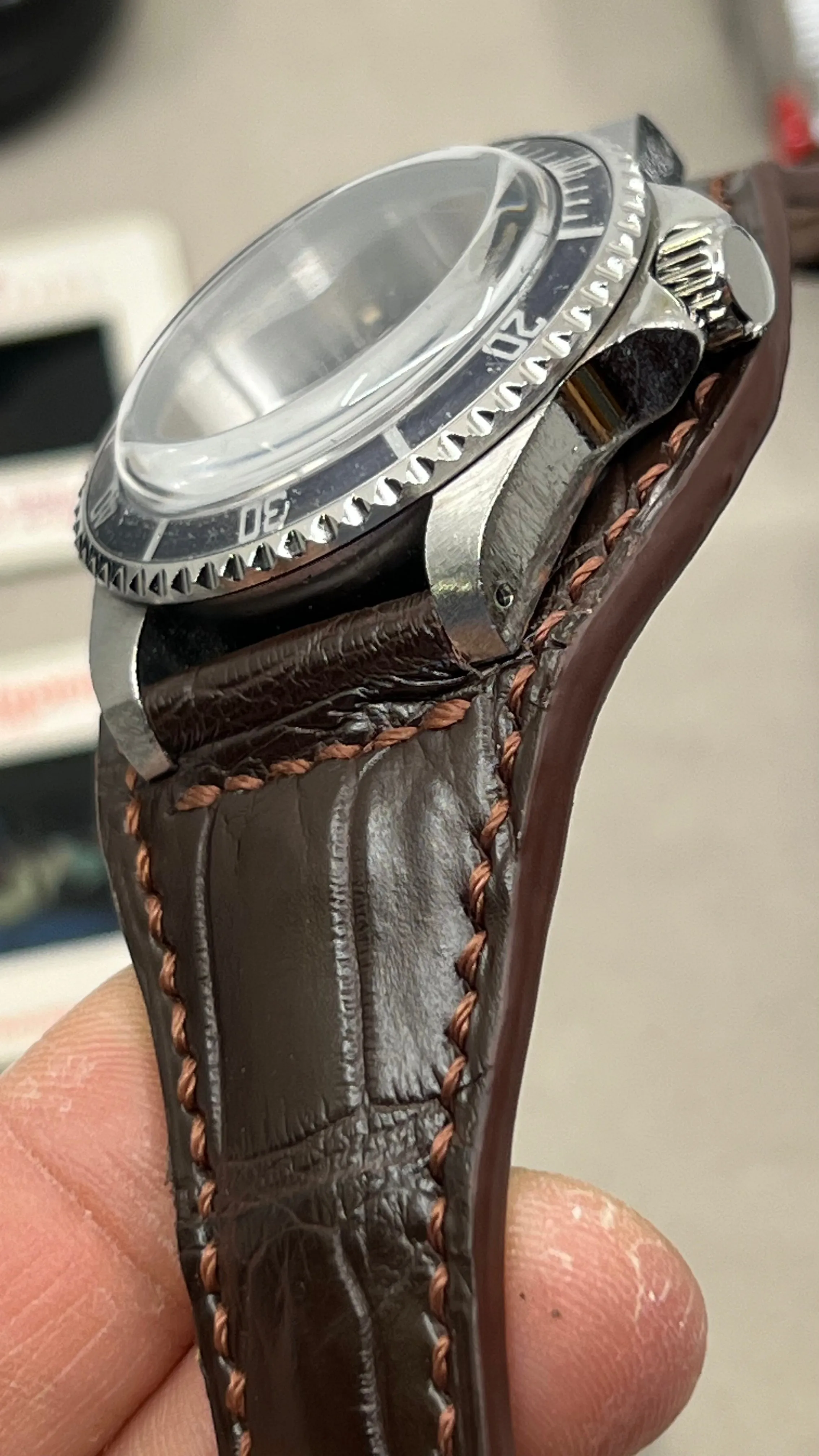 Watch Strap, Brown Leather Watch Band, Alligator Bund Watchstrap, Cuff watchband, Wrist watch strap replacement 20mm 19mm 18mm